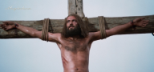 Kijk Jezus draagt zijn kruis en wordt gekruisigd